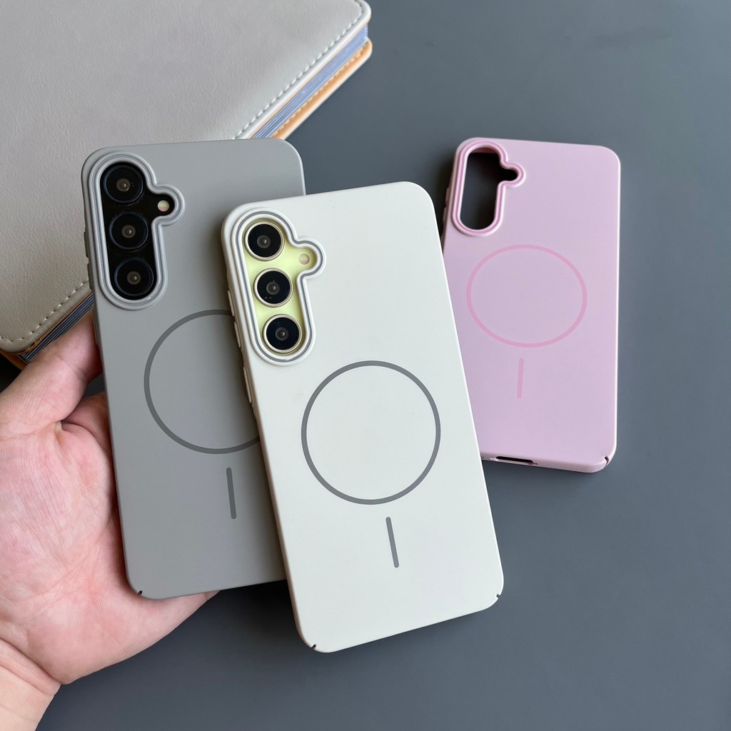 Ốp điện thoại cứng Macaron siêu mỏng bằng nhựa cho Samsung S25 A56 A55 A54 A53 A52 A36 A35 A34 A26 A25 A24 A16 A15 A06 A05S S24 S23 S22 S21 Ultra Plus FE Cuộn dây từ tính mịn Chống sốc