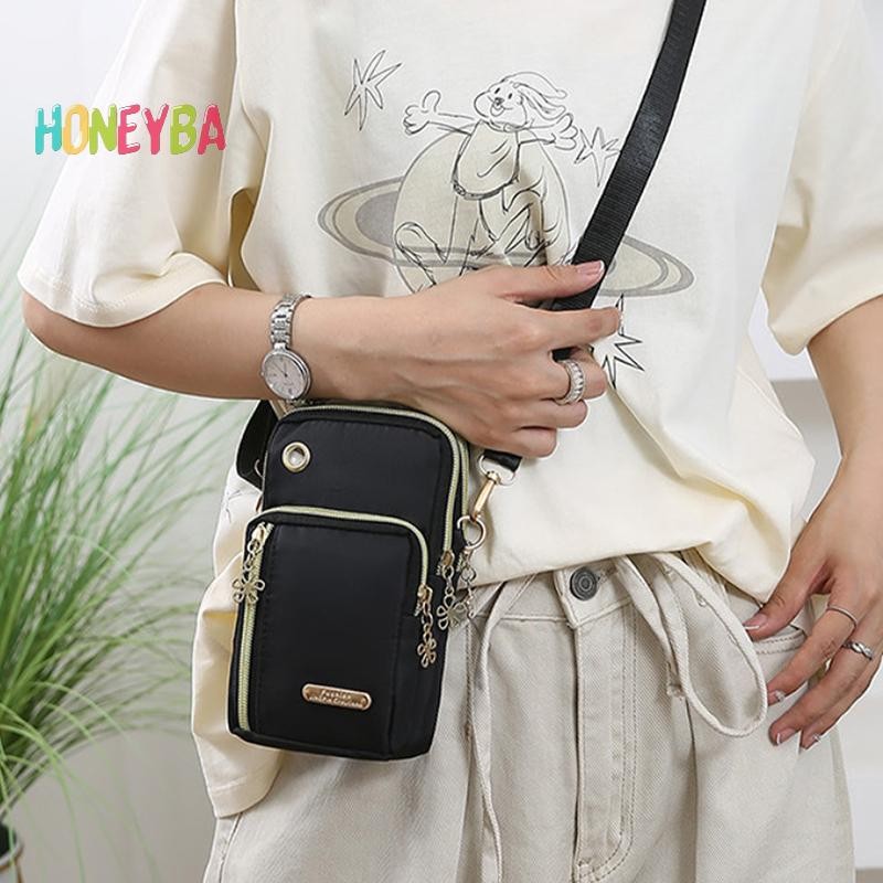Honeyba Túi đeo chéo điện thoại nữ thời trang, đeo vai, 3 lớp, có phích cắm tai nghe