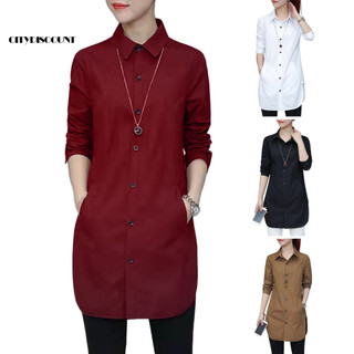 < citydiscount > Áo Sơ Mi Nữ Màu Trơn Tay Dài Cổ Áo Nỉ Rời Dạo Phố Xuân Hè OL Áo Sơ Mi Cơ Bản Áo Sơ Mi Quần Áo Nữ