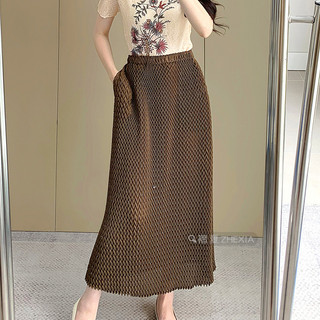 Miyake Xếp Ly Vàng Hồng Sáng Bóng Váy Nữ Mùa Hè Phong Cách Mới Cao Cấp Handmade Xếp Ly Cao Cấp Eo Ôm Hơn Nhìn Váy Dài
