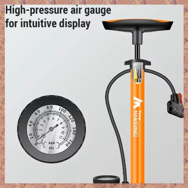 Máy bơm xe đạp đa chức năng có đồng hồ đo Máy bơm hơi áp suất cao 160PSI cho xe đạp và ô tô Bao gồm vòi phun 3 trong 1 (R F C V)