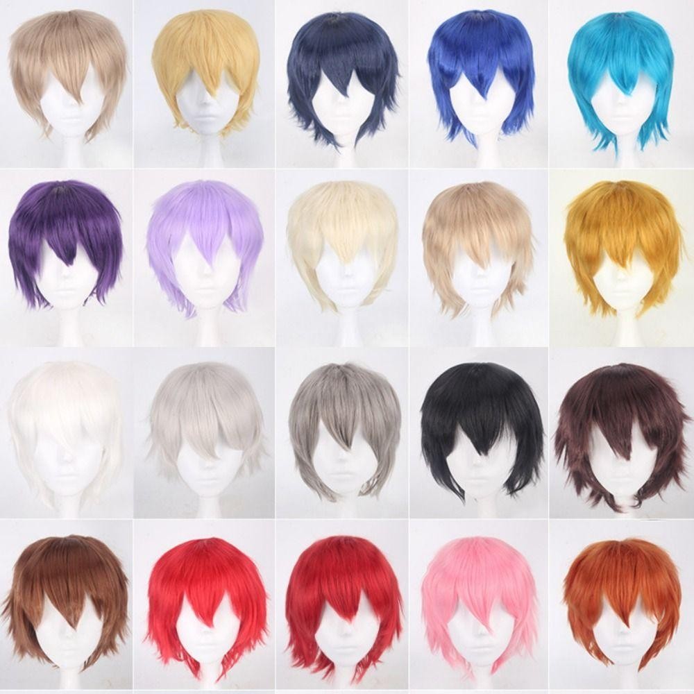 FUJIOU Anime Cosplay Tóc Giả, Tổng Hợp Chịu Nhiệt Tóc Ngắn Thẳng, Đẹp Trai Đỏ Trắng Hồng Xám Nâu Nhiều Màu Nam Lớp Tóc Giả Bé Trai