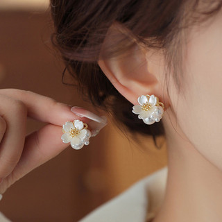 Bông tai hoa trắng ngọc trai thanh lịch kiểu Pháp cao cấp dành cho nữ