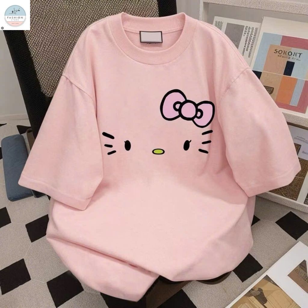 Áo phông form rộng tay lỡ unisex - mèo Đơn giản xinh xắn-quanao94