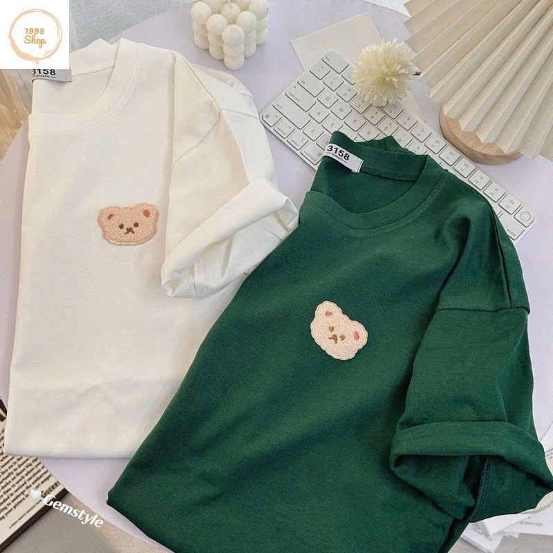 Áo phông form rộng tay lỡ chất vải cotton , áo cổ tròn nam nữ- GẤU DÂU IN NGỰC
