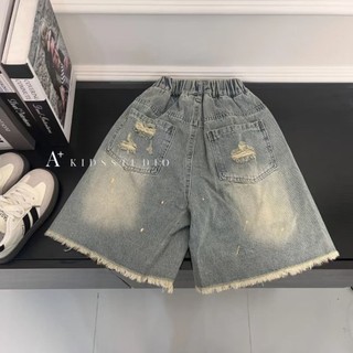 Mùa hè Phong cách mới Bộ đồ bé trai Trẻ em Phiên bản Hàn Quốc Quần short rách Denim + Áo Vest không tay in họa tiết da báo Bộ đồ hai mảnh