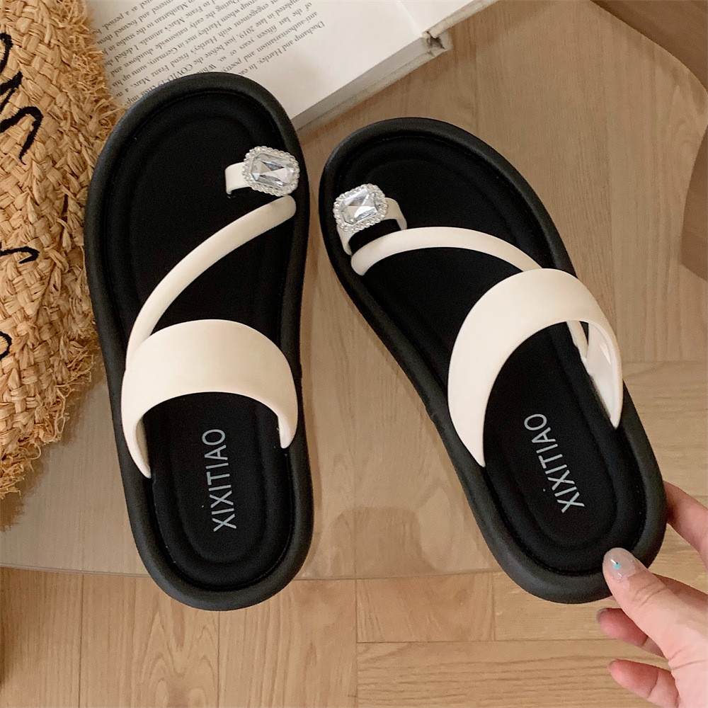 XIXITIAO Dép xỏ ngón mùa hè dành cho nữ Giày sandal đi biển màu sắc đơn giản