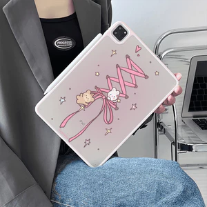 Vỏ Cứng Acrylic Gấu Thỏ Nơ Dành Cho Mini6 Mini7 A17Pro IPad 5 6 7 8 9 10 11 A16 Air 2 3 4 5 6 Air 11 M2 Pro10.5 10.2 "Pro11 2018 2020 2021 2022 M4 Pro13 2024 2025