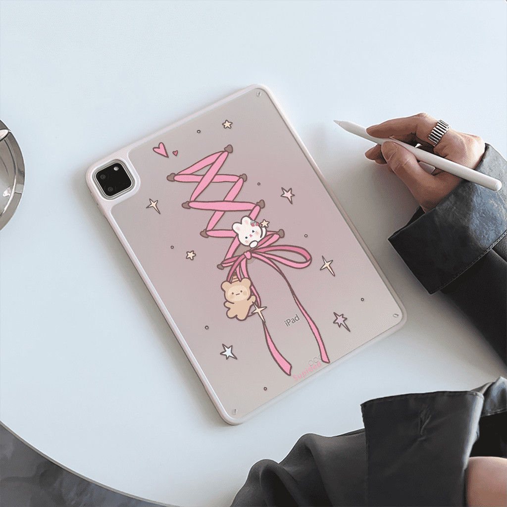 Vỏ Cứng Acrylic Gấu Thỏ Nơ Dành Cho Mini6 Mini7 A17Pro IPad 5 6 7 8 9 10 11 A16 Air 2 3 4 5 6 Air 11 M2 Pro10.5 10.2 "Pro11 2018 2020 2021 2022 M4 Pro13 2024 2025