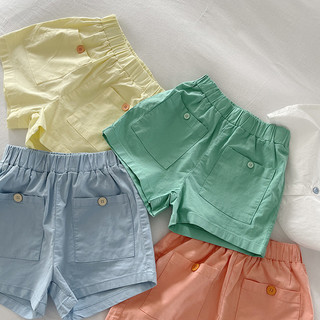 Quần short cotton mùa hè cho bé trai và bé gái, phong cách Hàn Quốc, túi lớn, màu sắc đồng nhất, quần thường ngày mỏng cho trẻ em