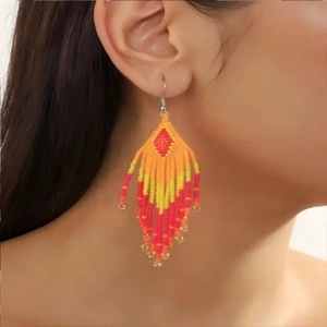 GODD Dân Tộc Bohemian Bông Tai Thủy Tinh Hạt Hoa Tua Rua Tai Nhẫn Trang Sức