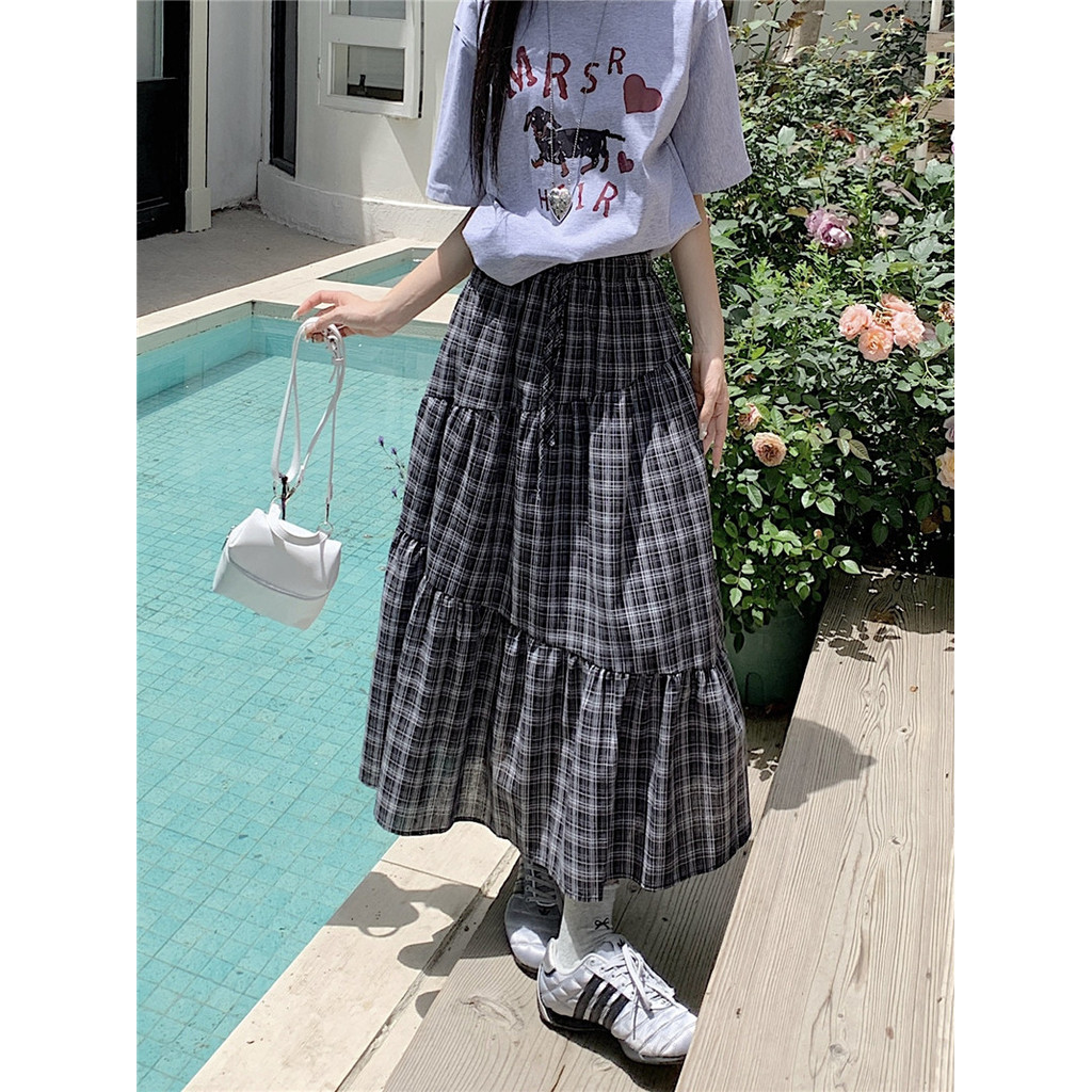 SUXI Váy kẻ sọc không đều đơn giản đơn giản mùa hè mới dành cho nữ 250530