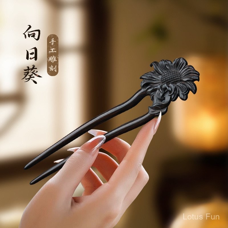 Kẹp tóc hoa đào gỗ đàn hương xanh cổ điển Trung Quốc mới cho phụ nữ, cảm giác cao cấp, cá tính, phụ kiện tóc chạm khắc gỗ tinh xảo