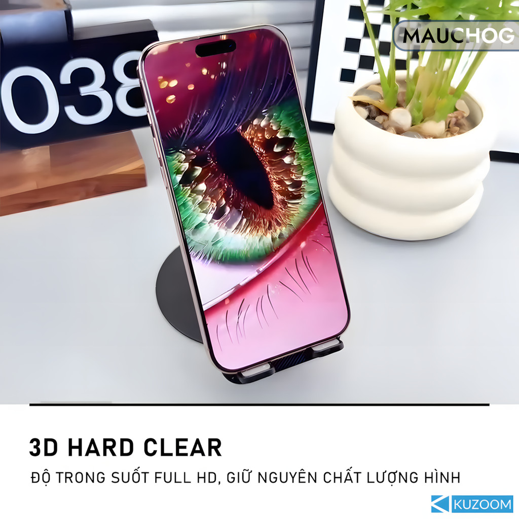 Kính Cường Lực Trong Suốt Chống Trộm Kuzoom Không Lẹm Viền Cho Điện Thoại iPhone 17 Pro Max 16 15 14