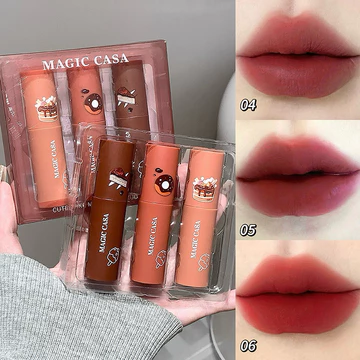 MAGIC CASA 3 Cái / bộ Bánh Mousse Môi Bùn Sôcôla Son Bóng Chống Thấm Nước Matt Son Môi