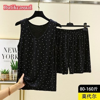 Phụ Nữ Modal Áo Quần Short Bộ Mùa Hè Mỏng Cổ Chữ V Dáng Rộng Không Tay Bộ Đồ Ngủ Nhà 2 Bộ