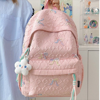 [CRUSH] Ba lô, Túi đi học có nơ thêu Nylon, Túi đựng du lịch nhiều túi chống mài mòn