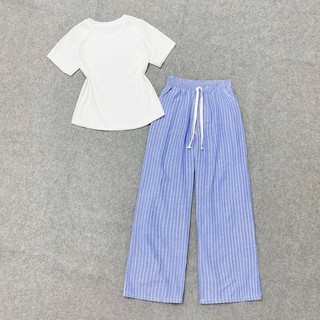 Set Bộ Bigsize Nữ Trẻ Trung, Quần Kẻ Sọc Ống Rộng Mix Áo Babytee Ôm Body  G244/Q560