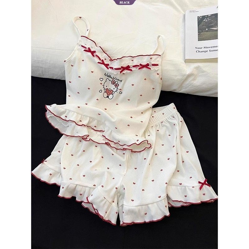 Pure Desire Sweet Hello Kitty Bộ Đồ Ngủ In Hình Nữ Mùa Hè mới Quần短裤无袖Homewear Suit [BL]
