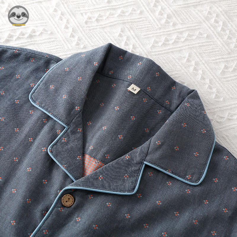 Phong cách Muji Nhật Bản - Quần áo ngủ hai lớp cotton dành cho nam - quần ngủ dài tay