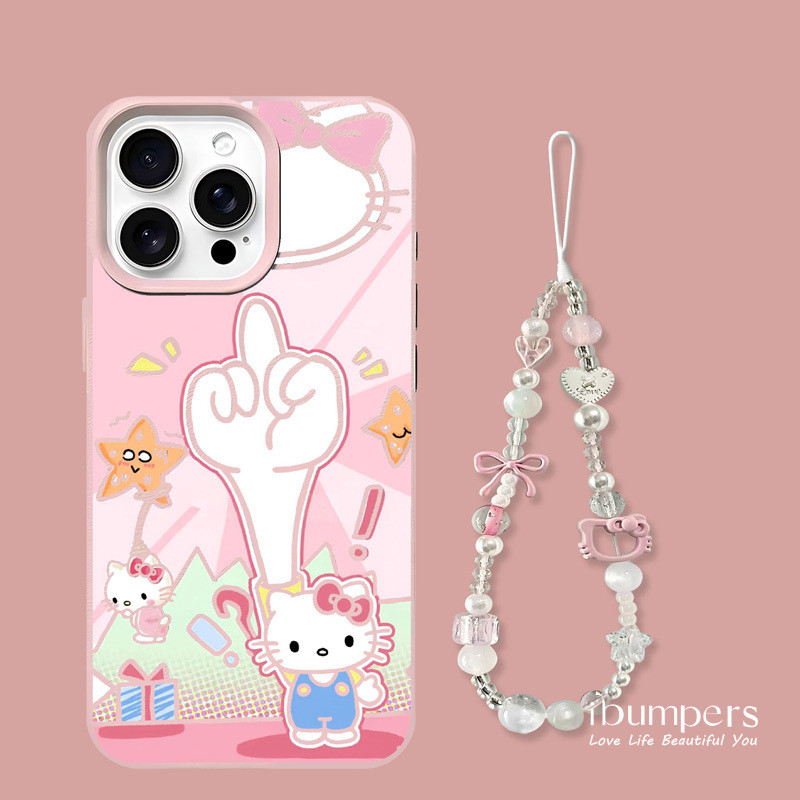 ibumpers Ốp Điện Thoại iPhone Họa Tiết Hello Kitty Dễ Thương + Dây Buộc Cho IPhone 16 15 14 12 13 11 Pro Max IP 7 8 Plus X XS XR Ốp Lưng Mỏng Silicon Mềm Da Họa Tiết
