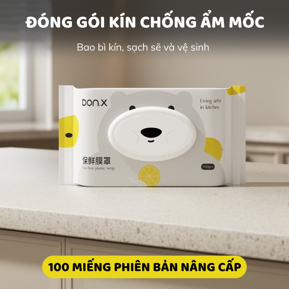 Màng bọc thực phẩm thế hệ mới dạng rút tiện lợi 100c, Gói màng bọc PE siêu dai cấp thực phẩm có nắp đậy kín chống bụi