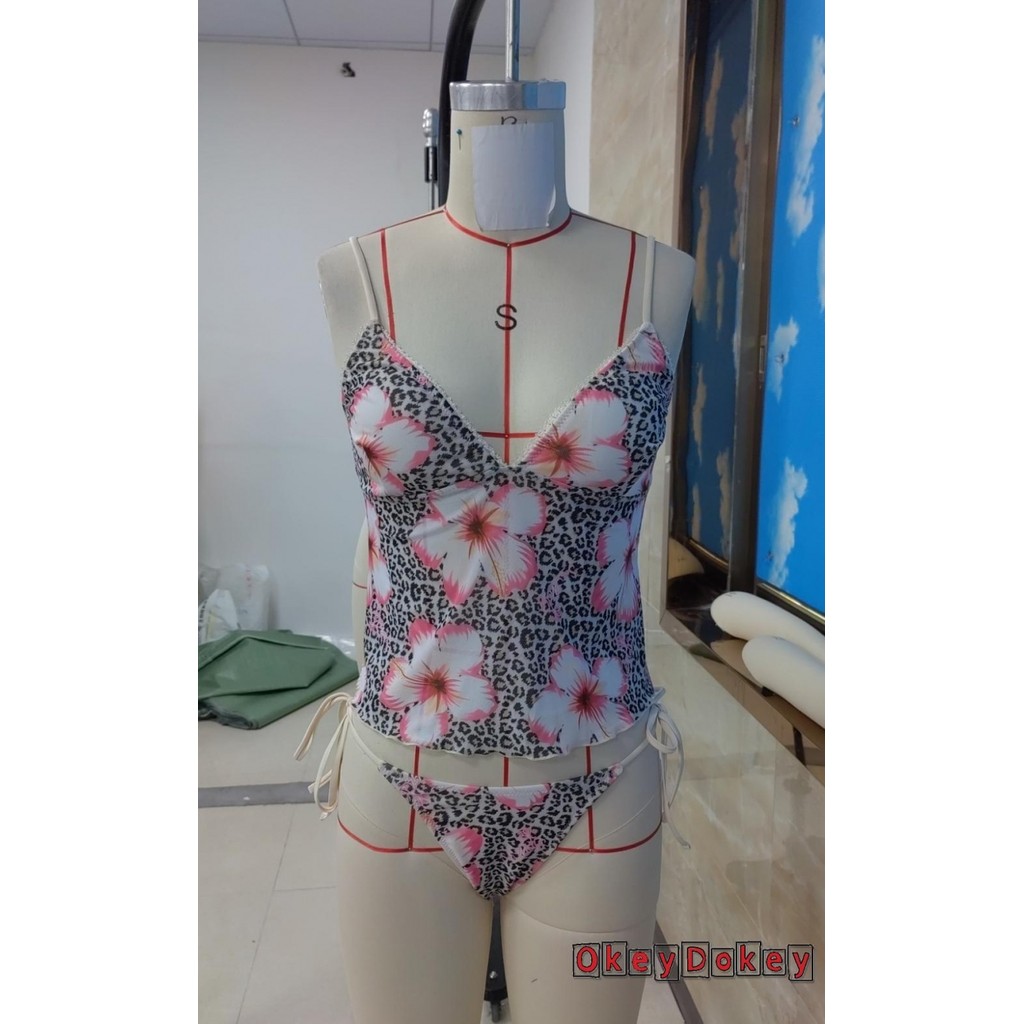OKDK-Bộ 2 phụ nữ camisole da báo không tay kèm quần đùi trang phục đi biển mùa hè