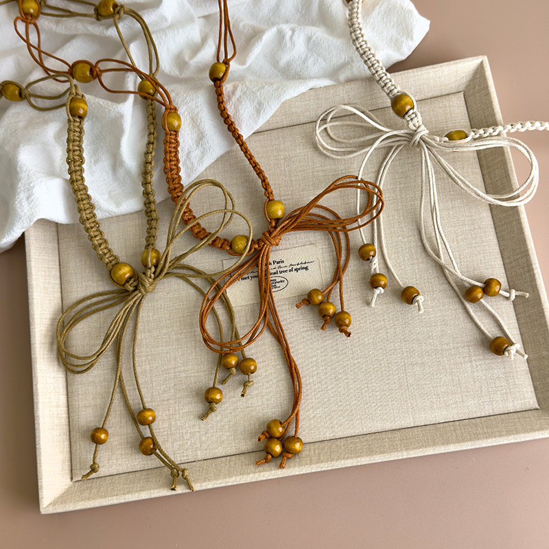 Thắt lưng bohemian phong cách dân tộc nâu, bện viền, phù hợp với váy