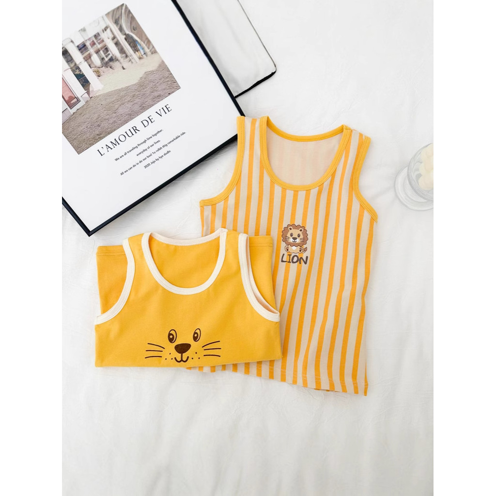 Lớp A Cotton Co Giãn Áo Vest Trẻ Em Mùa Hè Mỏng Phong Cách Bé Trai Bé Gái Hoạt Hình Áo Lót Đáy Sling Thoáng Khí Phong Cách Thể Thao 110-160 Kích Thước HABO