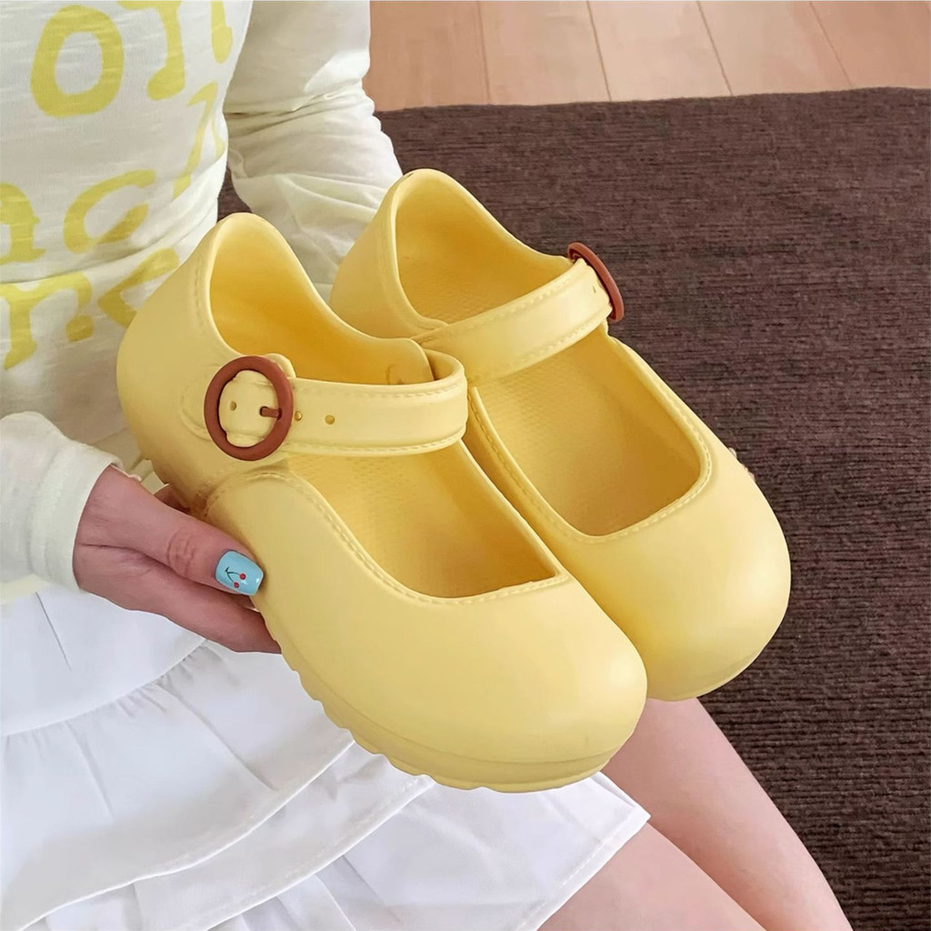 XIXITIAO Mary Jane Giày Đế Bằng Nữ Mùa Hè Phong Cách Mới Thời Trang Ba Lê Phong Cách EVA Ngoài Mặc Giày Đơn
