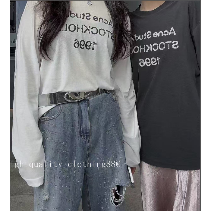 Chất lượng cao AC 25SS Phong cách Bắc Âu Nước Rửa Đau khổ 1996 Áo thun ngắn tay in chữ Unisex