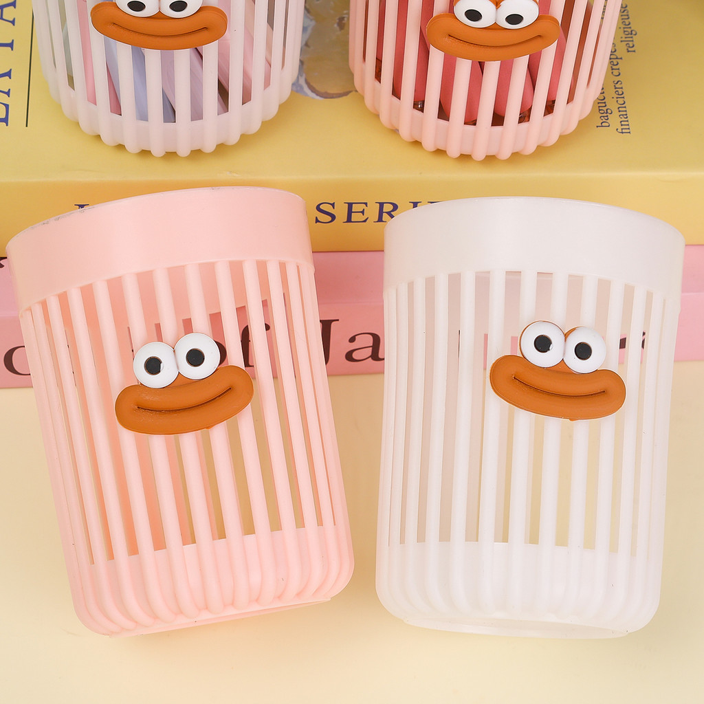 [H & L] Dụng cụ sắp xếp máy tính để bàn rỗng có thiết kế xuyên thấu, Bút nhựa / Hộp đựng bút chì cho trường học & văn phòng, Hộp đựng đồ dễ dàng truy cập (Trắng + Hồng)