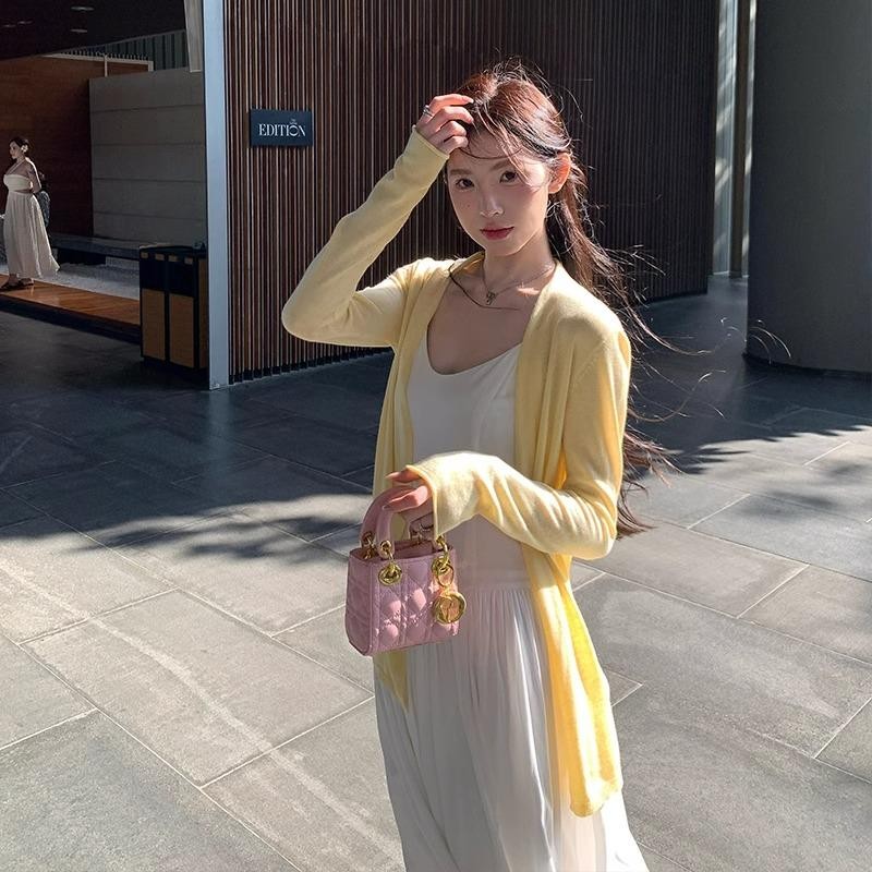SUXI Áo len Cardigan màu hồng đơn giản nhẹ nhàng phong cách mới mùa hè dành cho nữ 250522