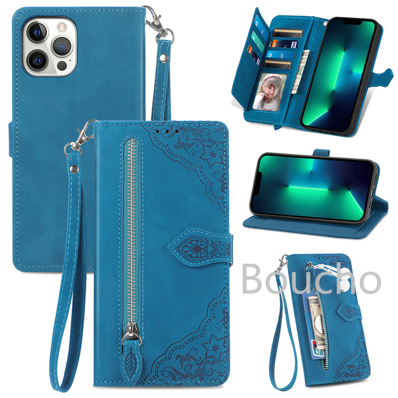 Dành Cho Xiaomi Redmi Note 14 13 12 11 11S Pro Plus 14C 13C A5 A3 4G 5G Hoa Hoa Từ Thẻ Tín Dụng Ví Bảo Vệ Vỏ Điện Thoại Có Dây Đeo Tay Chân Đế