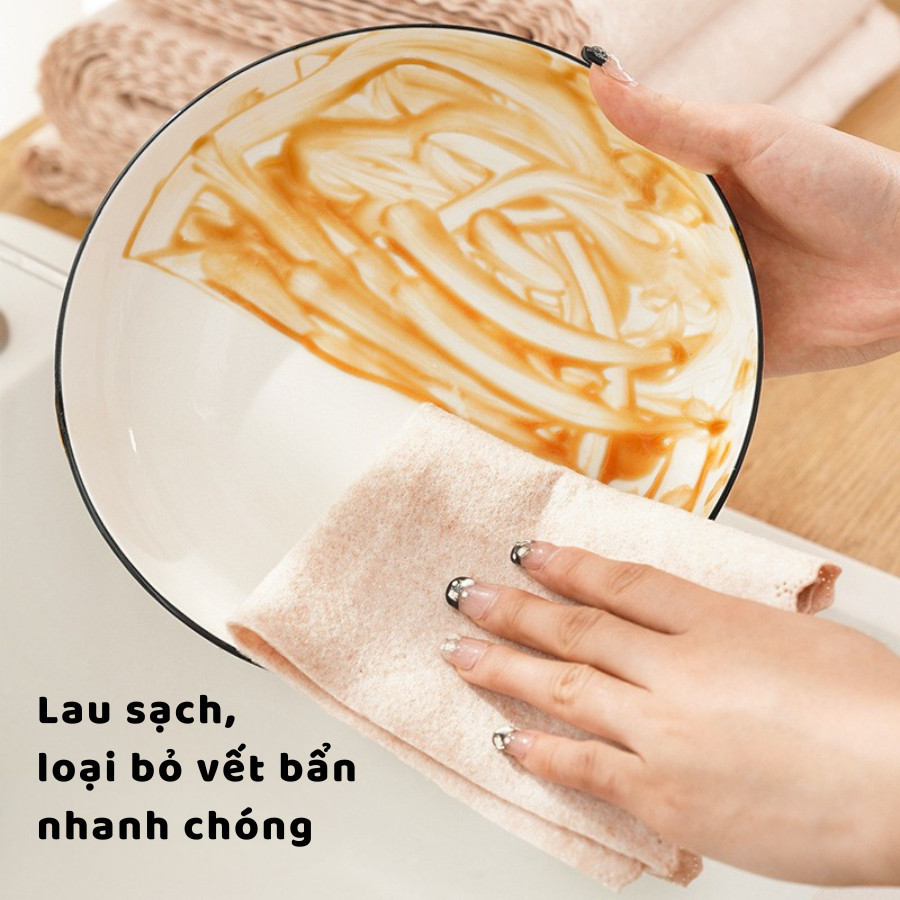 Set 10 Khăn Lau Xơ Mướp Sợi Tự Nhiên Thấm Hút Tốt, Khăn Lau Chén Dĩa Chống Dầu Mỡ, Tái Sử Dụng