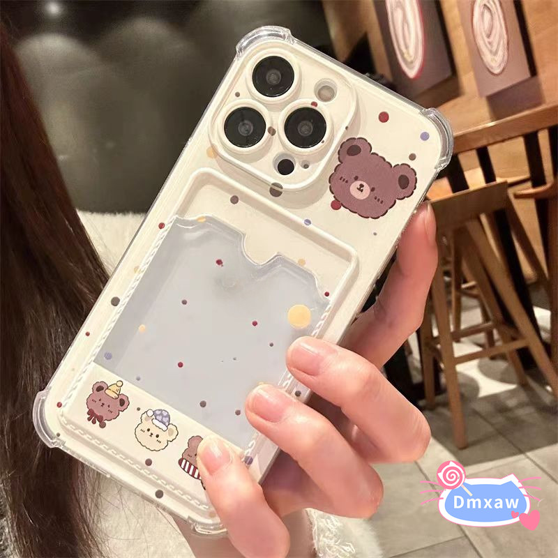 Ốp Điện Thoại Ví Gấu Dễ Thương Cho OPPO A57 A57S A57E A77 A77S A36 A96 A76 A15S A15 A55 A74 A94 A54 5G 4G Vỏ Đựng Thẻ Hoạt Hình Trong Suốt Chấm Bi Vỏ Mềm