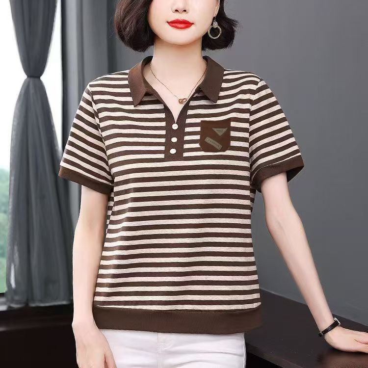Áo Sơ Mi Polo Cổ Cho Nữ Mùa Hè 2025 Mới Phiên Bản Hàn Quốc Thời Trang Sọc Rời Thể Thao Áo Thun Nữ