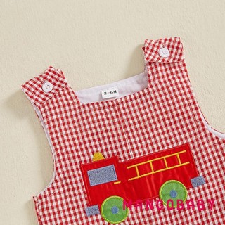 MG-Toddler Bé Kẻ Sọc Áo Liền Quần Xe Tải / Chó Thêu Cổ Vuông Không Tay Body Quần Áo Mùa Hè Dễ Thương