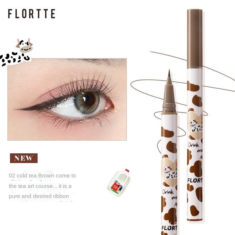 FLORTTE Bút kẻ mắt lỏng dạng bút tằm mịn màu nâu tự nhiên chống nước WKFS