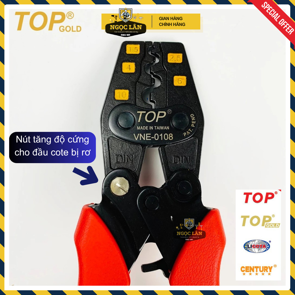 [Chính hãng TOP] Kìm bấm cos, bấm cote TOP Gold trợ lực số 8, 14, 25 có nút tăng độ cứng