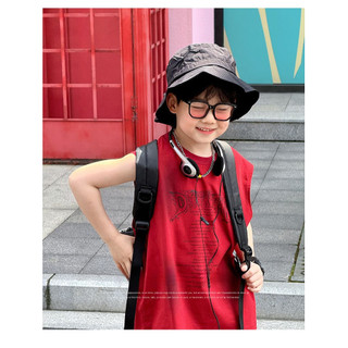 Áo vest mỏng cho bé trai, áo phông không tay in chữ cho trẻ em, áo đỏ thời trang