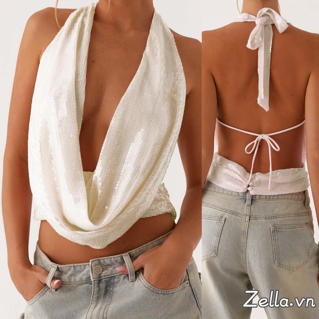 Áo ba lỗ mùa hè dành cho nữ áo vest không tay sequin lấp lánh