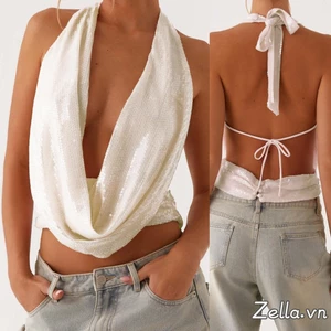Áo ba lỗ mùa hè dành cho nữ áo vest không tay sequin lấp lánh