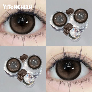 YI TONG NIAN {Spot} Ống kính tiếp xúc màu sắc tươi tắn Đường kính lớn 14,5mm Trang điểm mắt Ống kính tiếp xúc màu nâu đen