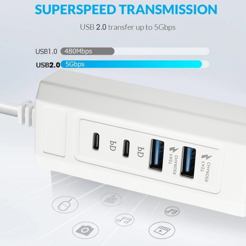 Bộ Chia Sạc 2PD 2USB Đa Năng - Bộ Chuyển Đổi 4 Trong 1 25W Chắc Chắn - Phụ Kiện Nối Dài Điện Thoại Bền Đẹp