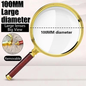 Ziyulinyuk 10X Kính lúp cầm tay bằng gỗ gụ cổ Ống kính 60mm-100mm dành cho khoa học và người cao tuổi EN