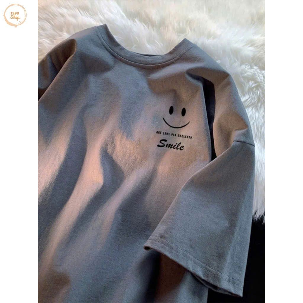 Áo phông form rộng tay lỡ chất vải cotton , áo cổ tròn nam nữ-áo SMILE