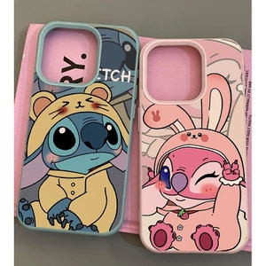 Bộ Đồ Ngủ Stitch Angel Thích Hợp Cho Apple 15 Vỏ Điện Thoại iphone13 / 14promax Da Hạt Mềm 16Pro