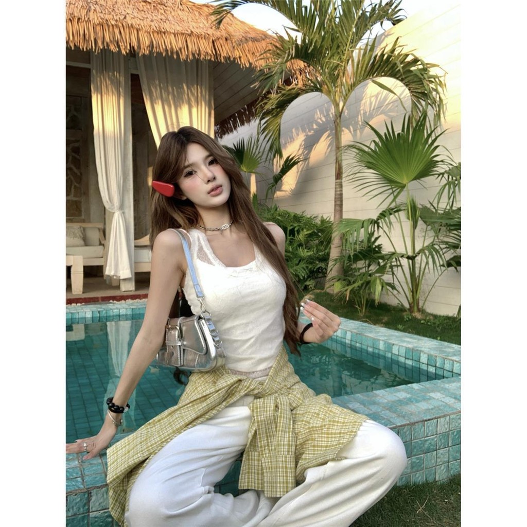 Milyfashion Hơi Trong Suốt Ren Sling Gợi Cảm Slim-fit Ôm Hơn Nhìn Mỏng Ngắn Quần Áo Nữ