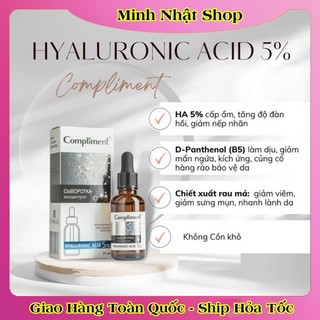 Serum 5% Hyaluronic Acid (HA) 27ml Compliment giúp cấp nước, giữ ẩm, phục hồi và nuôi dưỡng làn da mịn màng của Nga